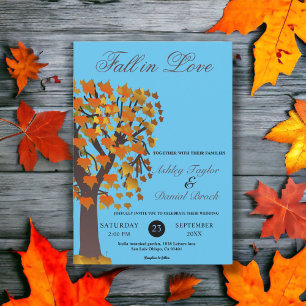 Invitation Elégant Boho Fall in Love Tree Blue Automne Mariag