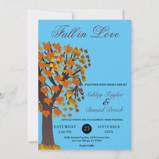 Invitation Elégant Boho Fall in Love Tree Blue Automne Mariag (Devant)