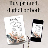 Invitation Elégant Boho Feather Fête des mariées Florale