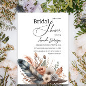 Invitation Elégant Boho Feather Fête des mariées Florale