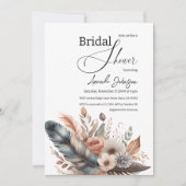 Invitation Elégant Boho Feather Fête des mariées Florale (Devant)