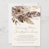 Invitation Elégant Boho Feather Floral Aquarelle Mariage (Devant)