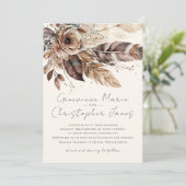 Invitation Elégant Boho Feather Floral Aquarelle Mariage (Debout devant)