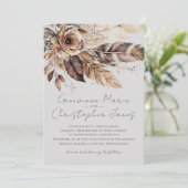 Invitation Elégant Boho Feather Floral Aquarelle Mariage (Debout devant)