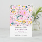 Invitation Élégant Boho Fleur Rose 89e anniversaire (Debout devant)