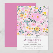 Invitation Élégant Boho Fleur Rose 89e anniversaire (Devant / Derrière)