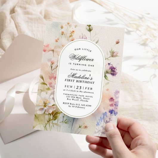 Invitation Elegant Boho Fleur sauvage Baby 1er anniversaire