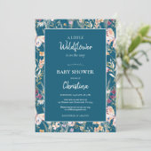Invitation Elégant Boho Fleur sauvage Baby shower bleu (Debout devant)
