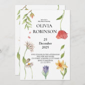 Invitation Elegant Boho Fleur sauvage Baby shower fille (Devant / Derrière)