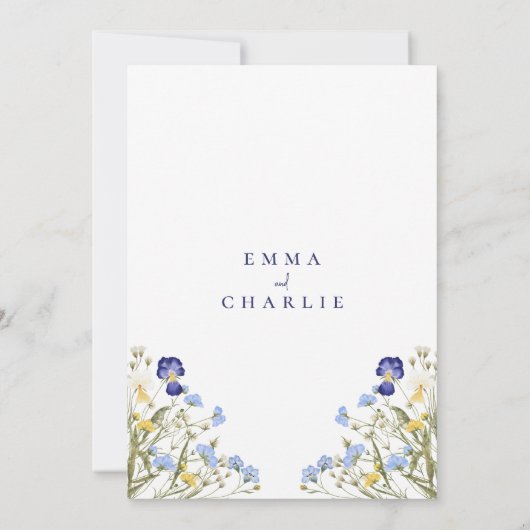 Invitation Elegant Boho Fleur sauvage bleu Mariage de script (Dos)
