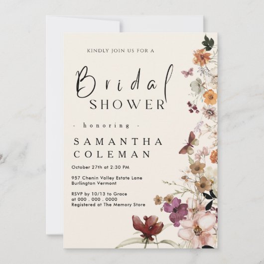 Invitation Elégant Boho Fleur sauvage Blush Pastel Fête des m (Devant)