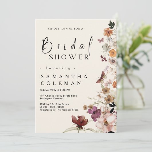 Invitation Elégant Boho Fleur sauvage Blush Pastel Fête des m (Debout devant)