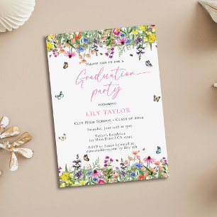 Invitation Élégant Boho Fleur sauvage Floral Graduation Party