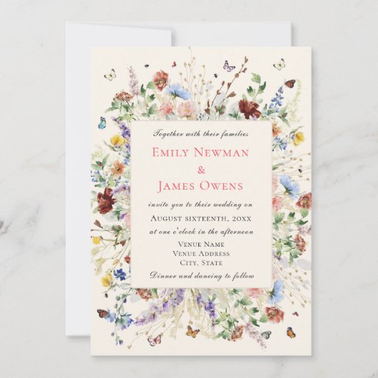 Invitation Elégant Boho Fleur sauvage Floral Mariage (Devant)