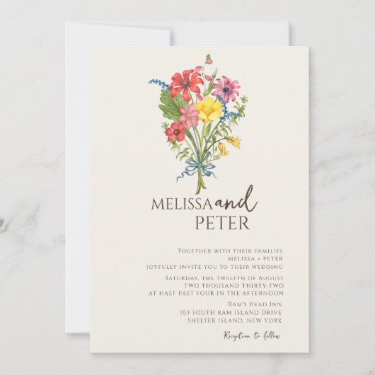 Invitation Elegant Boho Fleur sauvage Mariage (Devant)