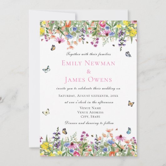 Invitation Elegant Boho Fleur sauvage Mariage (Devant)