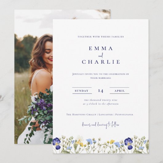 Invitation Elegant Boho Fleur sauvage Mariage photo (Devant / Derrière)