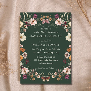 Invitation Elégant Boho Fleur sauvage moderne Dark Green Mari