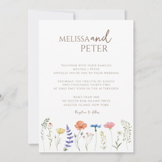 Invitation Elegant Boho Fleur sauvage Photo Mariage Décontrac (Devant)