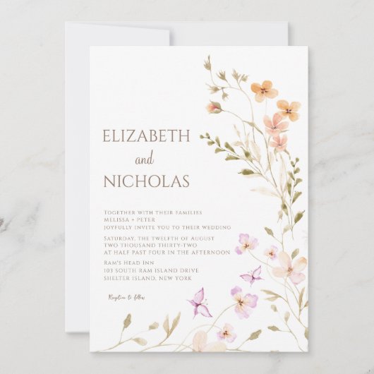 Invitation Elegant Boho Fleur sauvage Photo Mariage Décontrac (Devant)