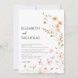 Invitation Elegant Boho Fleur sauvage Photo Mariage Décontrac