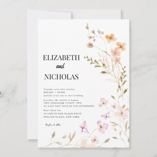 Invitation Elegant Boho Fleur sauvage Photo Mariage Décontrac (Devant)