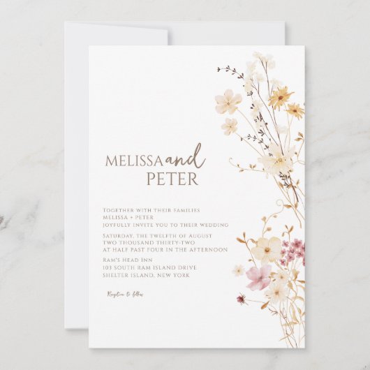 Invitation Elegant Boho Fleur sauvage Photo Mariage Décontrac (Devant)