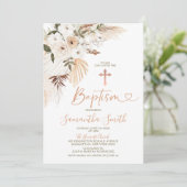 Invitation Elégant Boho Fleurs blanches Christening Baptême (Debout devant)