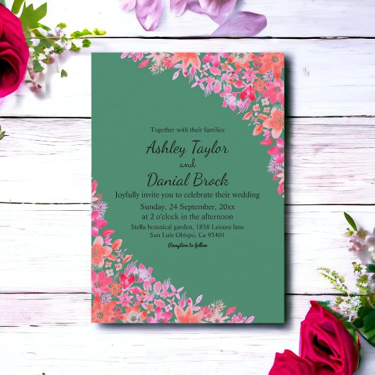 Invitation Elégant Boho Fleurs Rustiques Mariage Floral Vert