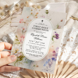 Invitation Élégant Boho Fleurs sauvages première sainte commu