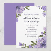 Invitation Elégant Boho Floral Aquarelle 88e anniversaire (Devant / Derrière)