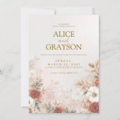 Invitation Elegant Boho Floral Cream Pink Modern Wedding (Dos)