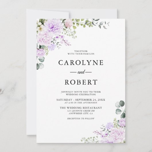 Invitation Elégant Boho Floral Dusty violet Mariage (Devant)