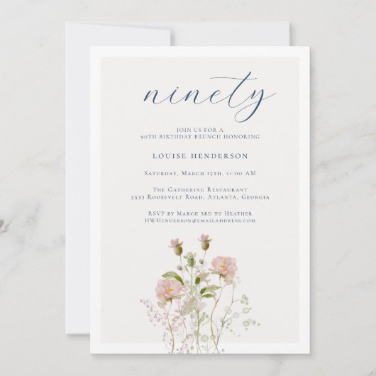 Invitation Elégant Boho Floral Fleur sauvage 90e fête d'anniv (Devant)
