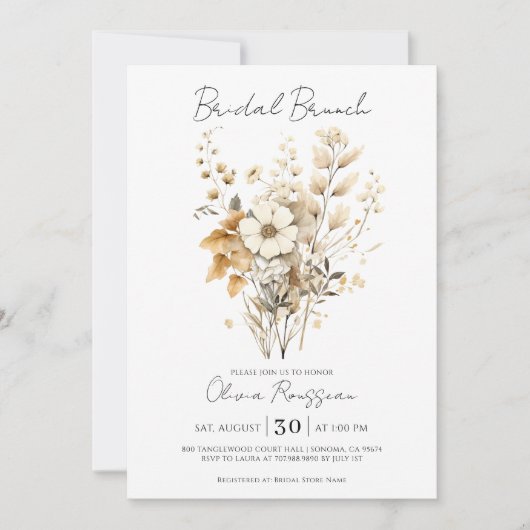 Invitation Elégant Boho Floral Fleur sauvage Brunch nuptial (Devant)