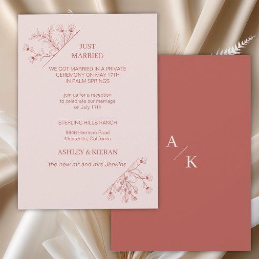 Invitation Elégant Boho Floral Juste Marié Réception