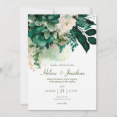 Invitation Élégant Boho Floral moderne Emerald Green Mariage (Devant)
