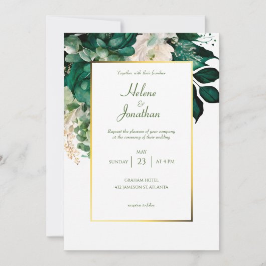 Invitation Elégant Boho Floral moderne Emerald Mariage vert (Devant)