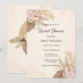 Invitation Elegant Boho Floral Pampas Grass Bridal Shower (Devant / Derrière)