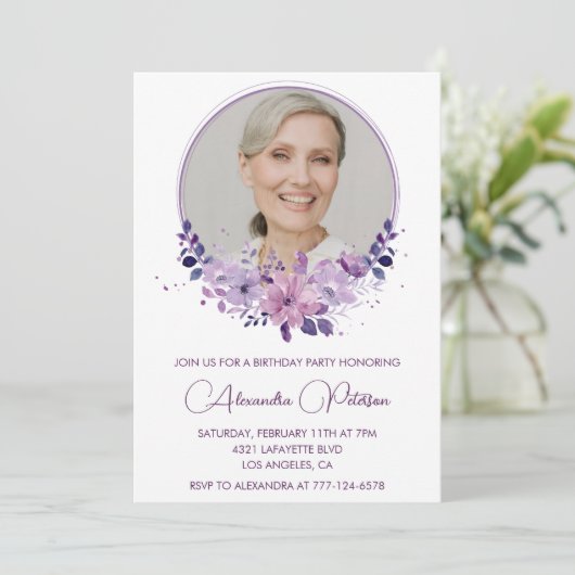 Invitation Elégant Boho Floral Photo 83e anniversaire (Debout devant)