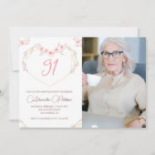 Invitation Elégant Boho Floral Photo 91e anniversaire (Devant)