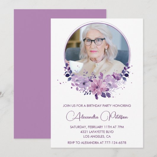 Invitation Elegant Boho Floral Photo 97e anniversaire (Devant / Derrière)