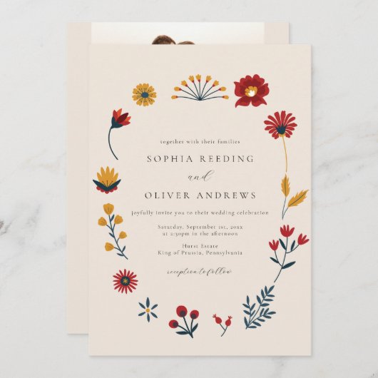 Invitation Elegant Boho Floral QR Code Mariage photo (Devant / Derrière)