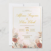 Invitation Elegant Boho Floral Rose Pink Modern Wedding (Devant)