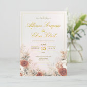 Invitation Elegant Boho Floral Rose Soft Pink Modern Wedding  (Debout devant)