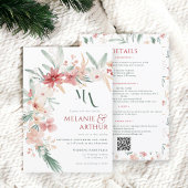 Invitation Elégant Boho Floral Winter Wedding Code QR