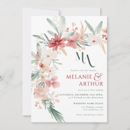 Invitation Elégant Boho Floral Winter Wedding Code QR (Devant)