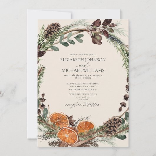 Invitation Elégant Boho foncé Citrus verdure Mariage d'hiver (Devant)