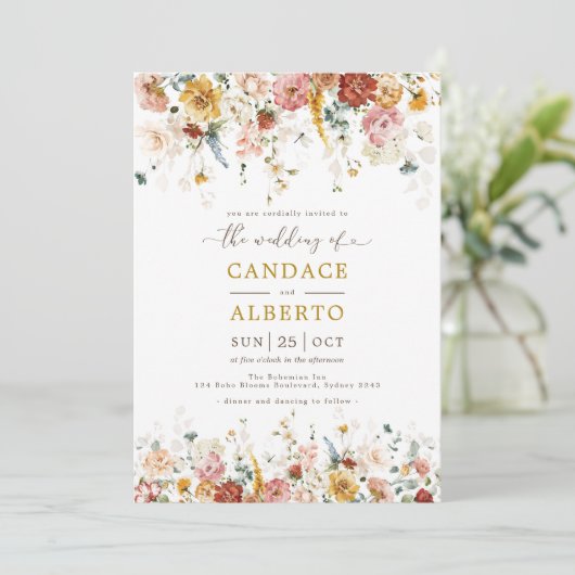 Invitation Elégant Boho Garden Fleurs Mariage Botanique Invi (Debout devant)