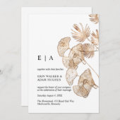 Invitation Elégant Boho Gold Ginko & Palm Minimaliste Mariage (Devant / Derrière)